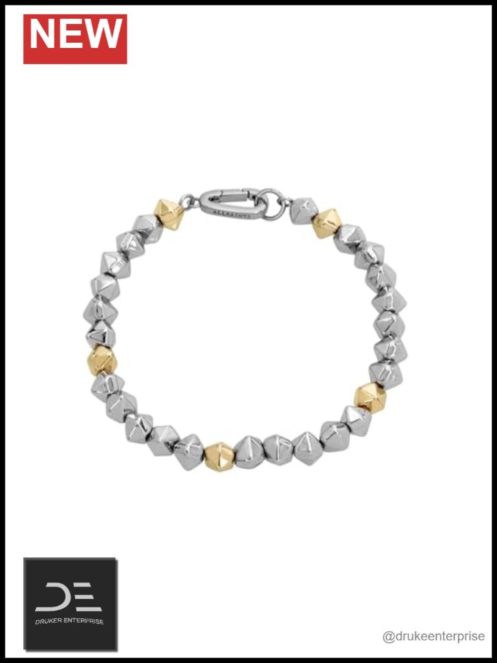 Geometric Beaded Bracelet with Carabiner Clasp Strand